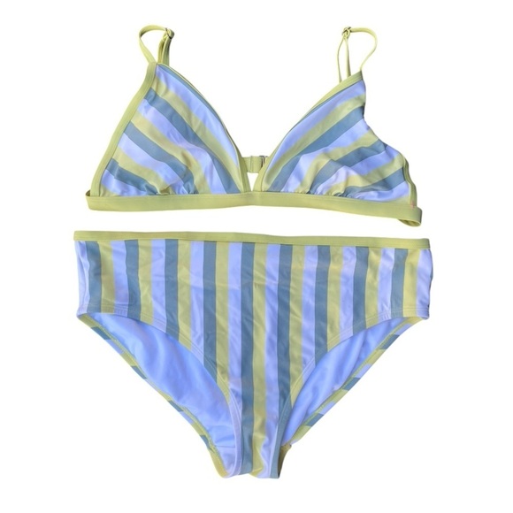 Kona Sol Bikini Yellow Gray Green Stripe Swim Suit Set - Picture 1 of 9